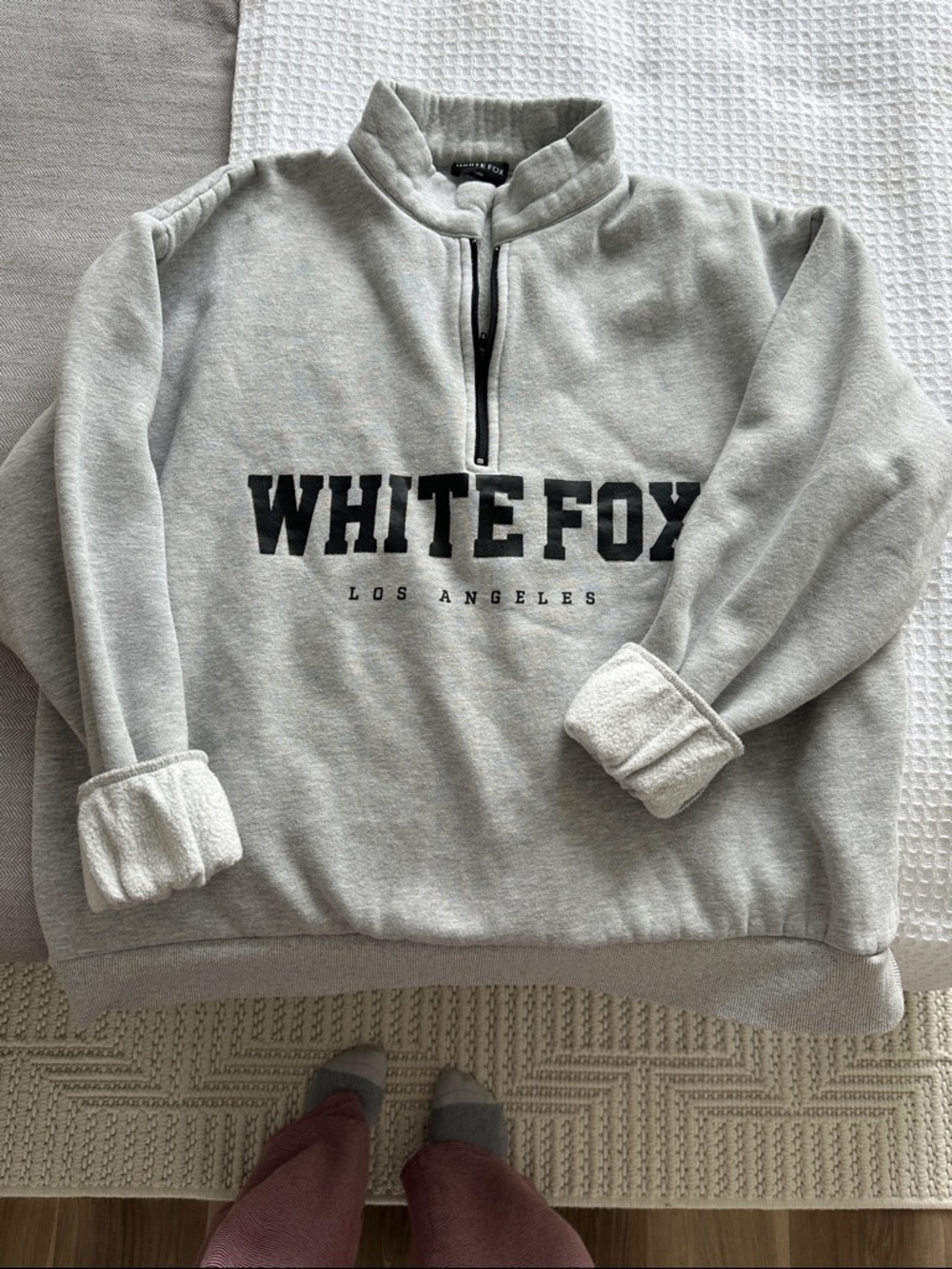 White Fox Boutique Gray Half-Zip Pullover Sweatshirt